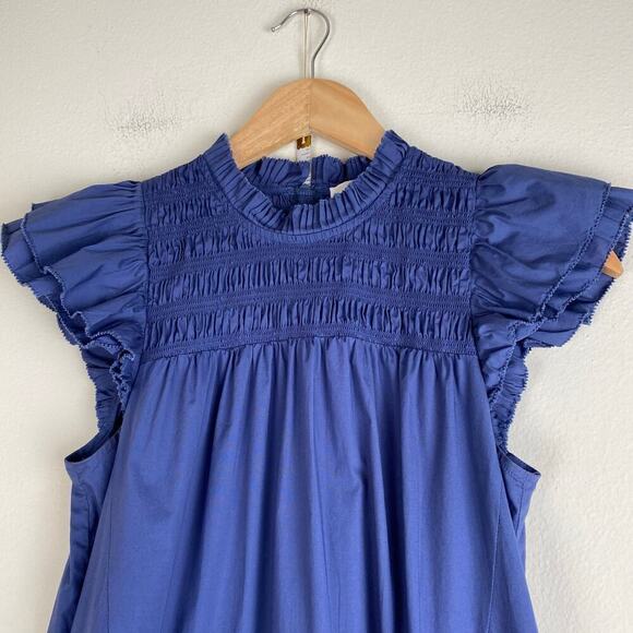 Sea New York Marlene Blue Cotton Smocked Mini Dress Size XS - Picture 8 of 15